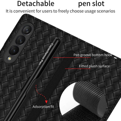 Luxury Braided Leather Cover With Pen Slot For Samsung Galaxy Z Fold 3 5G