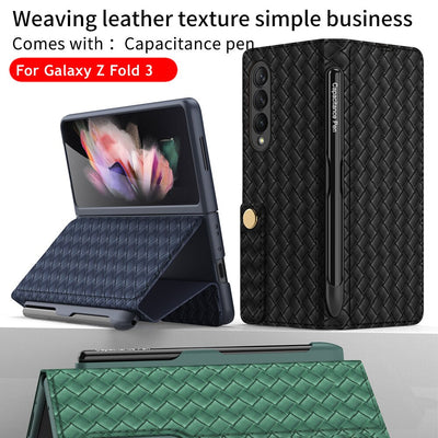 Luxury Braided Leather Cover With Pen Slot For Samsung Galaxy Z Fold 3 5G